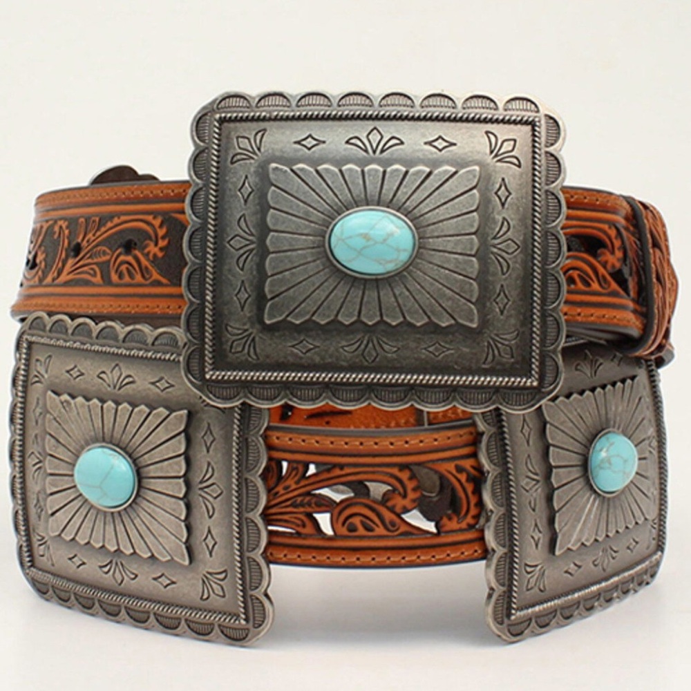 Ariat Western Belt with Silver and Turquoise Buckle